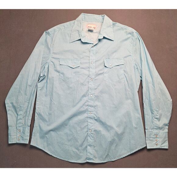 Wrangler Wrancher Men XL Shirt Button-up  Pearl Snap Aqua Circle Dot Long Sleeve - Picture 1 of 5